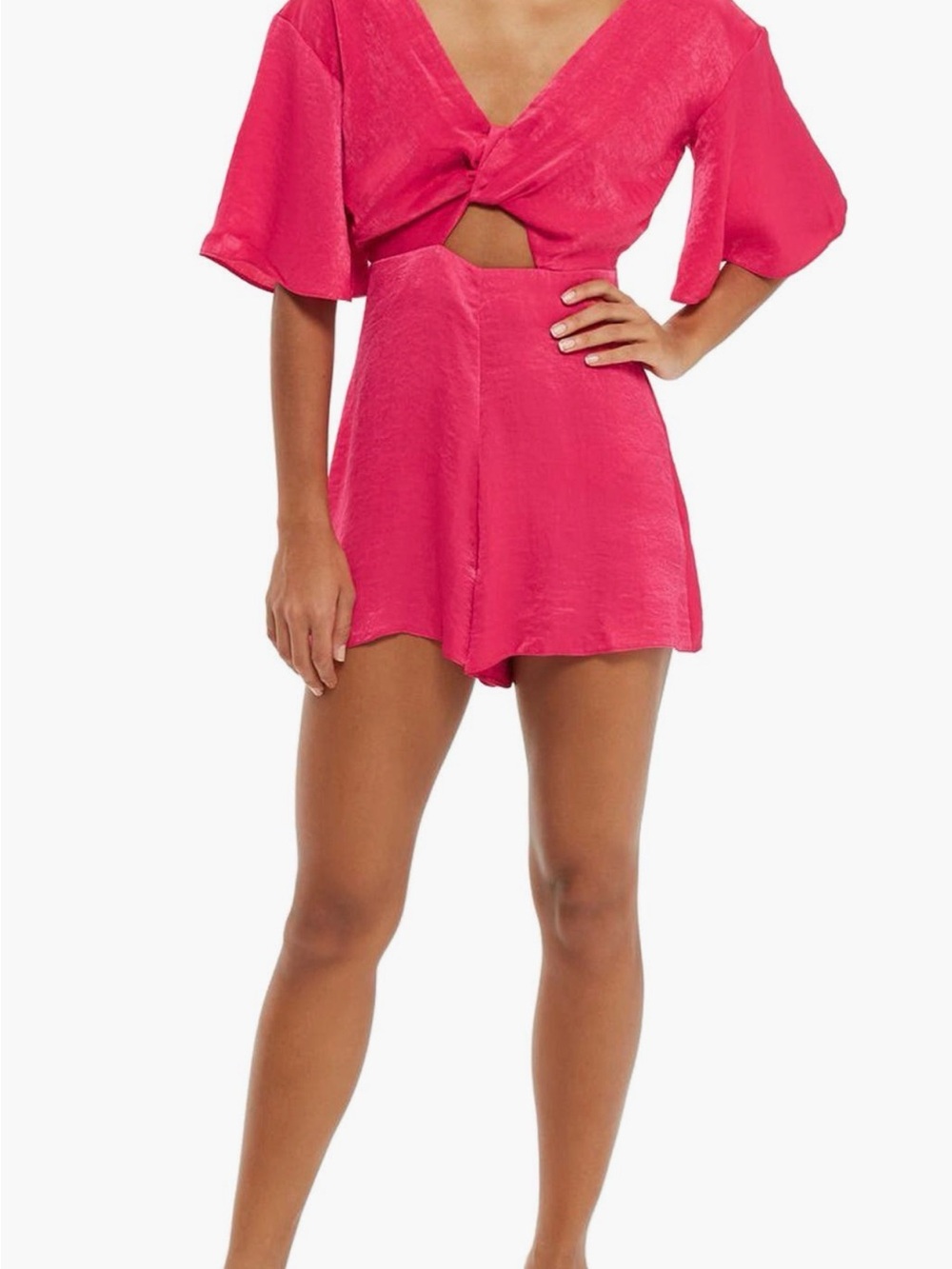 Topshop Hot Pink Cutout Tie-Front Shorts Romper